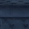 Velvet Upholstered Button Tufted Wooden Bench Settee With Hinged Storage, Dark Blue and Brown