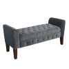 Velvet Upholstered Button Tufted Wooden Bench Settee With Hinged Storage, Dark Gray and Brown
