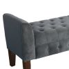 Velvet Upholstered Button Tufted Wooden Bench Settee With Hinged Storage, Dark Gray and Brown