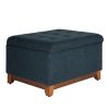 Textured Fabric Upholstered Wooden Ottoman With Button Tufted Top, Blue and Brown