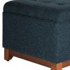Textured Fabric Upholstered Wooden Ottoman With Button Tufted Top, Blue and Brown
