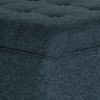 Textured Fabric Upholstered Wooden Ottoman With Button Tufted Top, Blue and Brown