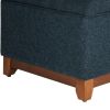 Textured Fabric Upholstered Wooden Ottoman With Button Tufted Top, Blue and Brown