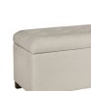 Polyester Upholstery Bench With Button Tufted Hinged Lid Storage And Wood Feet, Large, Light Gray