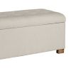 Polyester Upholstery Bench With Button Tufted Hinged Lid Storage And Wood Feet, Large, Light Gray