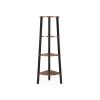 Four Tier Ladder Style Wooden Corner Shelf with Iron Framework, Brown and Black