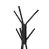 Iron Framed Coat Rack Stand with Six Hooks and Two Wooden Shelf, Black and Brown