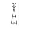 Iron Framed Coat Rack Stand with Six Hooks and Two Wooden Shelf, Black and Brown