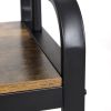 72 Inch Industrial Metal Framed Coat Rack, 9 Hooks, 2 Storage Shelves, Rustic Brown, Black