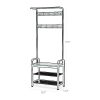 72 Inch Industrial Metal Framed Coat Rack, 9 Hooks, 2 Storage Shelves, Rustic Brown, Black