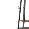 71 Inch Industrial Metal Frame Coat Rack, 3 Wood Shelves, Rustic Brown, Black