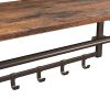 26 Inch Industrial Metal Frame Wall Mount Coat Rack, 5 Hooks, 1 Shelf, Rustic Brown, Black