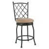Metal Framed Counter Stool with Fabric Upholstered seat and Designer Back, Beige and Black