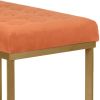 Metal Framed Bench with Button Tufted Velvet Upholstered Seat, Orange and Gold