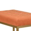 Metal Framed Bench with Button Tufted Velvet Upholstered Seat, Orange and Gold
