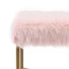 Square Faux Fur Upholstered Ottoman with Tubular Metal Legs and X Shape Base, Pink and Gold