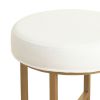 Round Shape Metal Framed Stool with Velvet Upholstered Seat, White and Gold