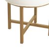 Round Shape Metal Framed Stool with Velvet Upholstered Seat, White and Gold