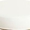 Round Shape Metal Framed Stool with Velvet Upholstered Seat, White and Gold