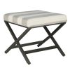 Stripe Pattern Fabric Upholstered Ottoman with X Shape Metal Legs, Cream and Gray