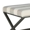 Stripe Pattern Fabric Upholstered Ottoman with X Shape Metal Legs, Cream and Gray