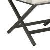 Stripe Pattern Fabric Upholstered Ottoman with X Shape Metal Legs, Cream and Gray