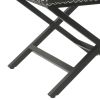 Tribal Pattern Fabric Upholstered Ottoman with X Shape Metal Legs, Black and Cream