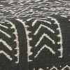 Tribal Pattern Fabric Upholstered Ottoman with X Shape Metal Legs, Black and Cream