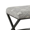 Geometric Pattern Fabric Upholstered Ottoman with X Shape Metal Legs, Gray and Cream