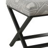 Geometric Pattern Fabric Upholstered Ottoman with X Shape Metal Legs, Gray and Cream