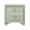 Two Drawers Wooden Nightstand with Oversized Ring Handles, Silver