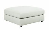 Fabric Upholstered Wooden Ottoman with Loose Cushion Seat and Small Feet, Beige