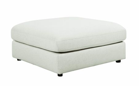 Fabric Upholstered Wooden Ottoman with Loose Cushion Seat and Small Feet, Beige