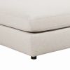Fabric Upholstered Wooden Ottoman with Loose Cushion Seat and Small Feet, Beige