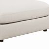 Fabric Upholstered Wooden Ottoman with Loose Cushion Seat and Small Feet, Beige