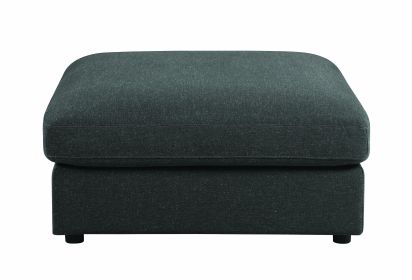 Fabric Upholstered Wooden Ottoman with Loose Cushion Seat and Small Feet, Dark Gray