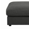 Fabric Upholstered Wooden Ottoman with Loose Cushion Seat and Small Feet, Dark Gray