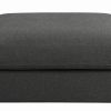 Fabric Upholstered Wooden Ottoman with Loose Cushion Seat and Small Feet, Dark Gray