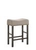 Wooden Counter Height Stool with Linen Upholstered Saddle Seat, Set of 2, Beige and Gray