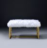 Modern Style Faux Fur Upholstered Bench with Geometrical Side Panels, White and Gold