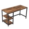 Industrial 55 Inch Wood and Metal Desk with 2 Shelves, Black and Brown