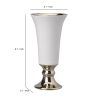 Ceramic Vase with Flared Top and Pedestal Base, Large, White and Gold