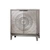 Transitional Style 2 Door Wooden Night Stand with Circlet Motif, Gray