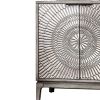 Transitional Style 2 Door Wooden Night Stand with Circlet Motif, Gray