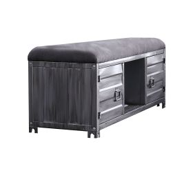 Industrial Cushioned Metal Bench with 2 Cabinets and Open Shelf, Gray