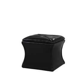 Leatherette Button Tufted Square Storage Ottoman with Seating, Black