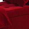 Button Tufted Wooden Storage Bench with Pillow and Blanket, Red