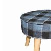 Fabric Upholstered Wooden Footstool with Dowel Legs, Blue and Brown