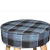 Fabric Upholstered Wooden Footstool with Dowel Legs, Blue and Brown