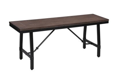 Industrial Wood and Metal Bench with Tube Leg Support, Brown and Black